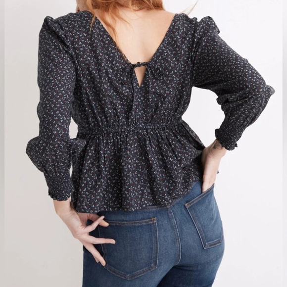 NWT Madewell Tie-Back Peplum Top in Campden Daisies  Sz XS - Picture 3 of 12